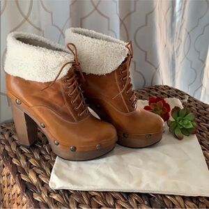 Brown Leather Ankle Boots with Cream Lining size 7